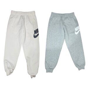 2 PAIR NIKE Big Kid Fleece Joggers Size YM  White and Grey ‎ NWOT